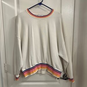 Evereve White Sweatshirt with Rainbow Trim